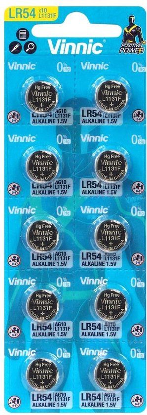 Vinnic AG10 LR1130 LR54 G10 - Knoopcel batterij - 10 stuks