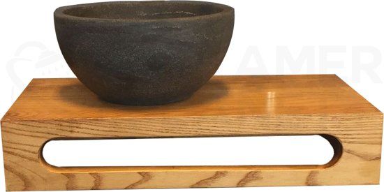 Badkamerplanet Natuurstenen Waskom Rond met Massief Wood Planchet - 40mm x 8mm x 22cm - 7448114183128
