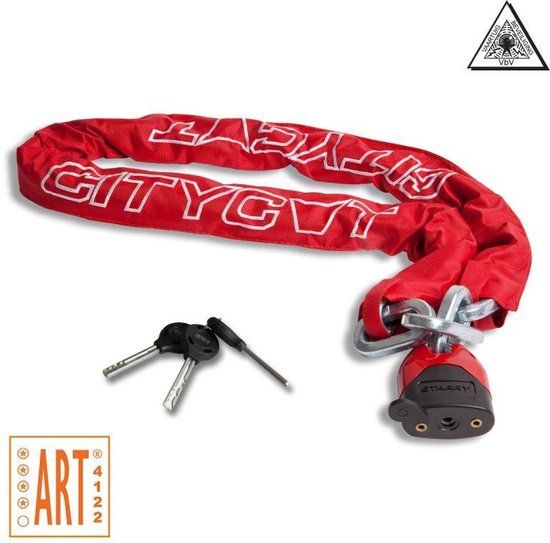 Citycat Kettingslot ART4 120cm - Rood - Gehard Staal - Inclusief 3 Sleutels