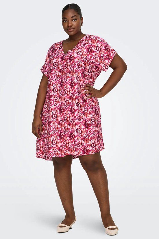ONLY CARMAKOMA CARHAVANA IN ONE V-NECK DRESS ROODPRINT maat 50