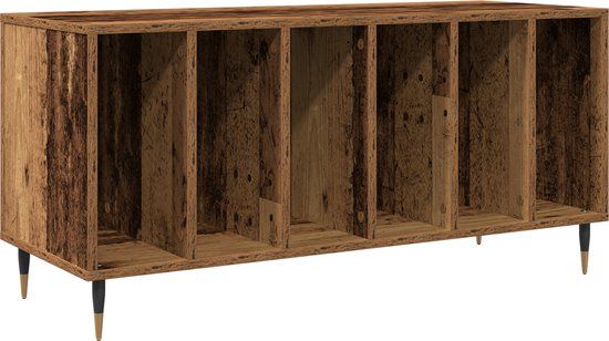 vidaXL Platenkast - Oud hout - 100 x 38 x 48 cm - 6 vakken - Tas voor cd's/dvd's
