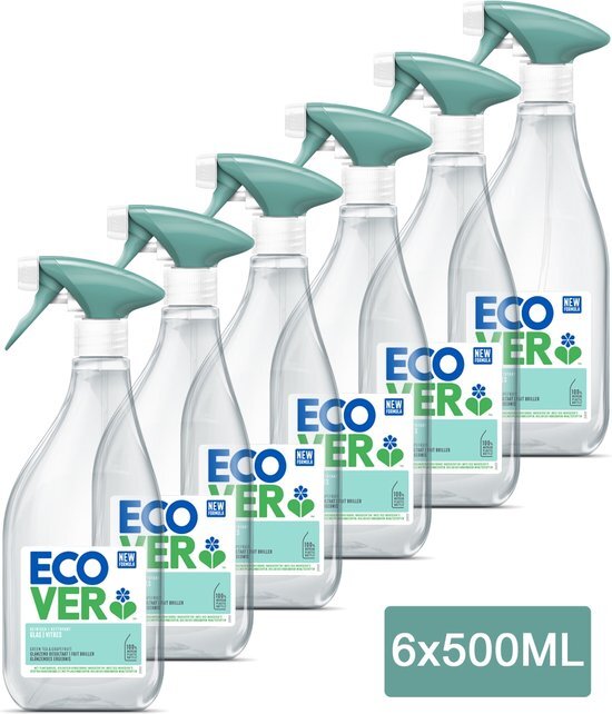 Ecover Ecologische Ruitenreiniger Spray - Green tea &amp; Grapefruit - Glanzend resultaat - 6 x 500 ml - Voordeelverpakking
