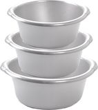 Forte Plastics Voordeelset multifunctionele kunststof ronde teiltjes zilvergrijs in 3-formaten - 10-15-20 liter inhoud