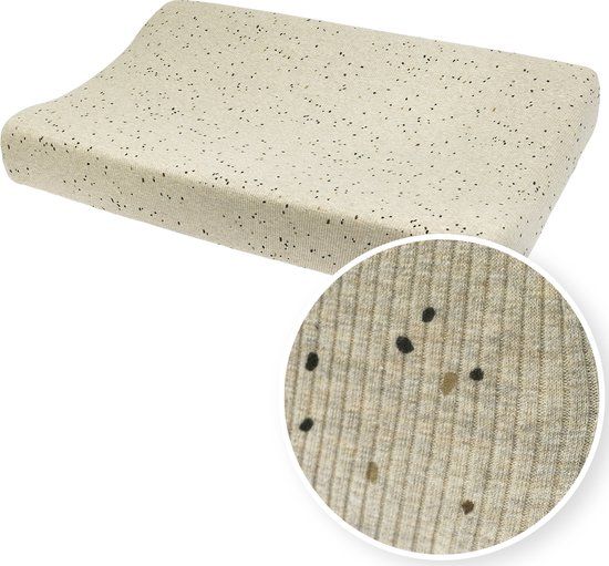 Meyco Baby Rib Mini Spot aankleedkussenhoes - sand melange - 50x70cm