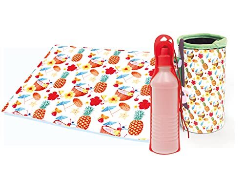 Croci Kit Fresh Cockail, set met koelmiddelen: alles wat je nodig hebt om je hond op warme zomerdag te koelen: mat 65 x 50 cm, drinkbak voor op reis – 1560 g