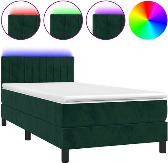 vidaXL Boxspring met matras en LED fluweel donkergroen 90x190 cm