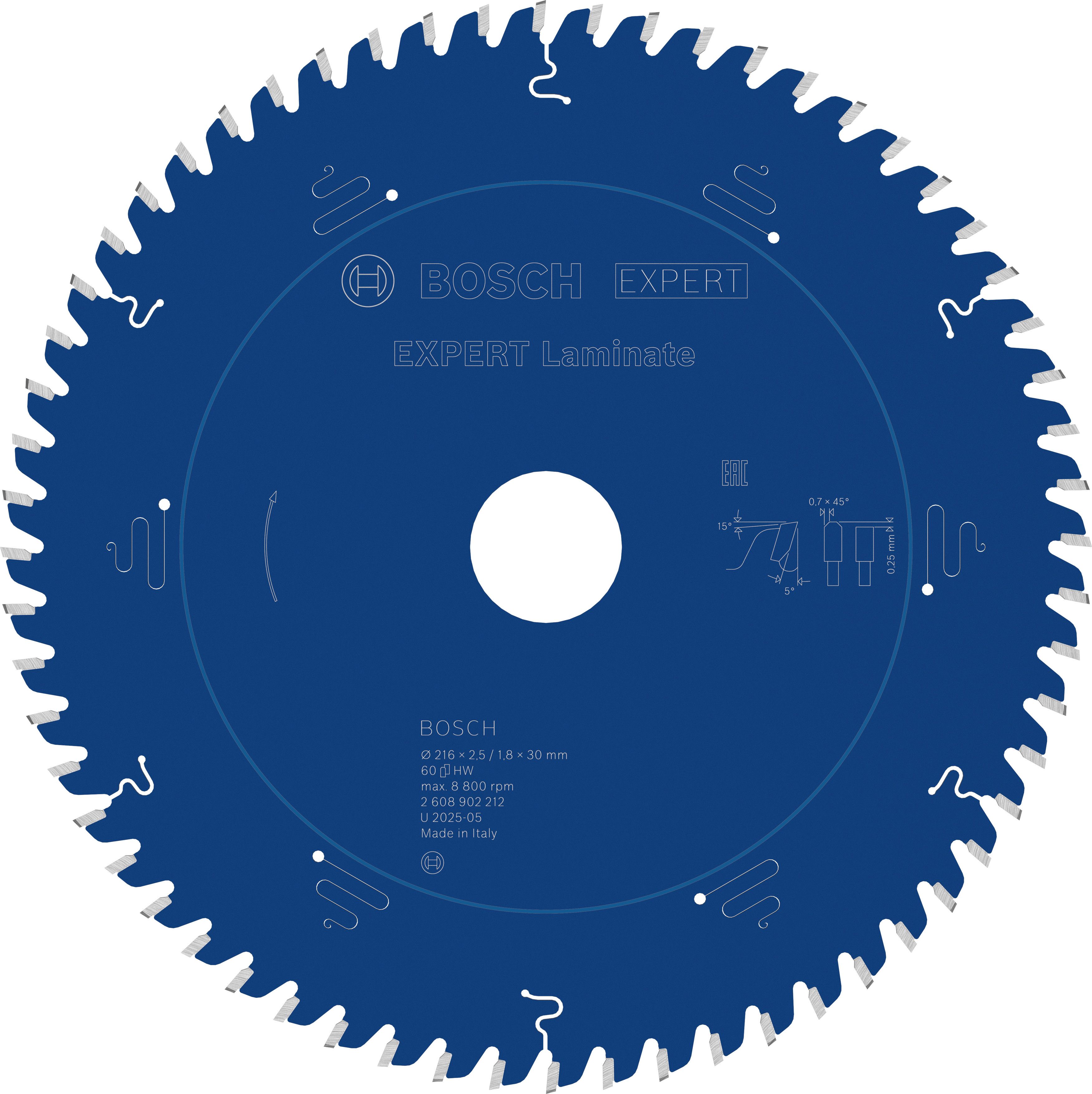 Bosch Accessoires EXPERT Laminate Cirkelzaagblad | 216 x 2,5/1,8 x 30 mm | T60 - 2608902212