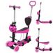 Trottinette 5-en-1 pour enfants avec siège amovible, barre de poussée, roues LED, dossier confortable, guidon réglable en hauteur, rose