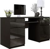 Bureau: 2 tiroirs, noir mat / noir brillant, 135 x 77 x 50 cm
