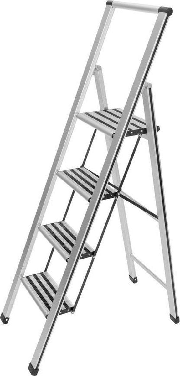 WENKO Huishoudtrap 4-treeds Aluminium Grijs/zwart