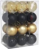 Gerimport Kerstballen - 24 stuks - 6 cm - Zwart/Goud - Kunststof