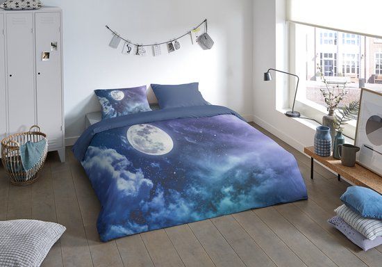 Pure dekbedovertrek maan met sterrenhemel - 1 persoons 140x200/220 cm - Multi - Katoen