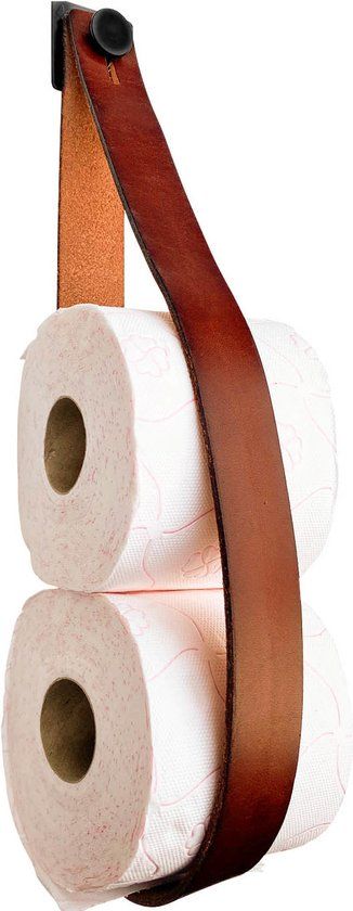 Brute Strength Luxe Leren toiletrolhouder - Cognac - 2 stuks - Reserverolhouder - 100% Volnerfleer - hangend - zonder boren - WC Rol Houder - Closetrolhouder