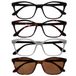 OPULIZE KAT Leesbril & Zonneleesbril - 4-Pack - Kattenoog Montuur - Zwart, Bruin, Grijs, Bruin - Heren & Dames - Veerscharnieren - RRRS59-1272 - +1.50