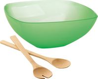 Stricker Europe Serveerschaal/slakom met bamboe sla bestek - groen - 5,5 liter - kunststof - D30 x H12 cm