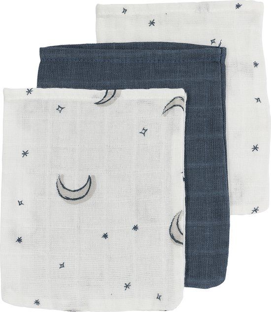 Meyco Baby Moon washandjes - 3-pack - hydrofiel - indigo