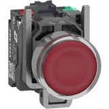 Schneider Electric XB4BW34B55 Verlichte druktoets, Harmony XB4, metaal, 22 mm, rood, ongecoat, LED, gladde dome, 1S+1Ö, 24V ACDC, push-in lichtdrukschakelaar 8