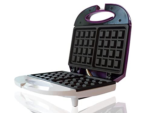 BEHOME Wafelplaat met anti-aanbakplaat wafelmaker met antislip voetjes 800 W, wit en paars