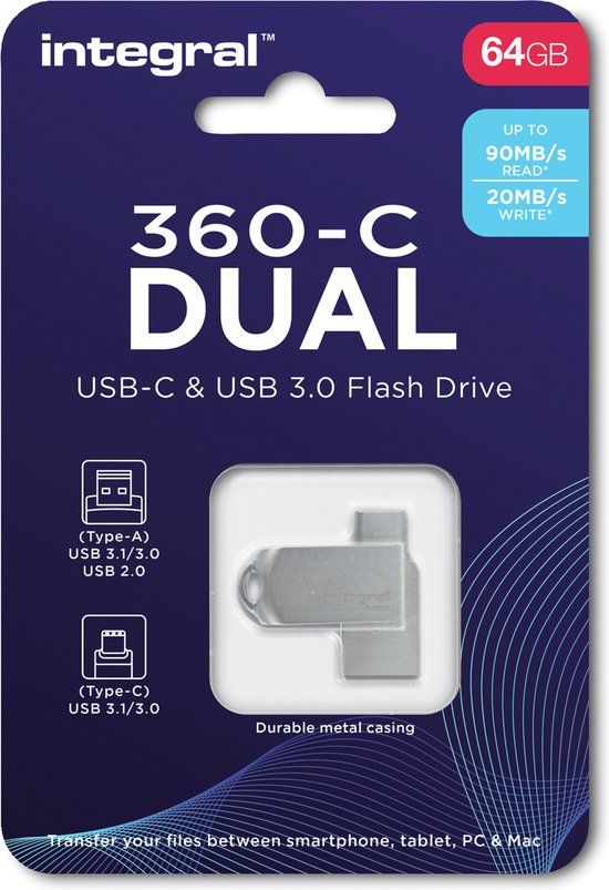 Integral 64GB 360-C Dual USB-C & USB 3.0 Flash Drive