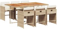 vidaXL 7-delige Tuinset met Kussens, Beige, Polyrattan