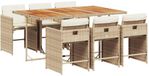vidaXL 7-delige Tuinset met Kussens, Beige, Polyrattan