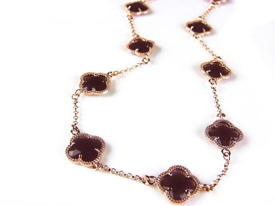 Sophie Model 10 Fiori Collier Zilver Roze Verguld 10 Bordeaux Klavers