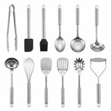 JustValue RVS Keukengerei Set - 12-delig - Spatel - Opscheplepel - Soeplepel - Roestvrij Staal