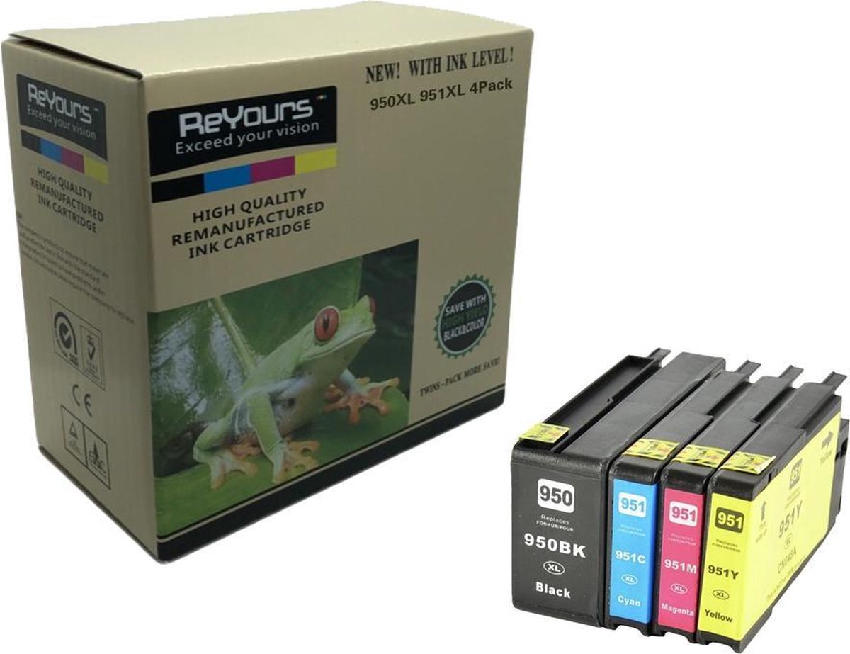 Reyours ReYours® Compatible voor HP950XL/951XL - Inktcartridge / Zwart / Cyaan / Magenta / Geel / Hoge Capaciteit / 4-Pack