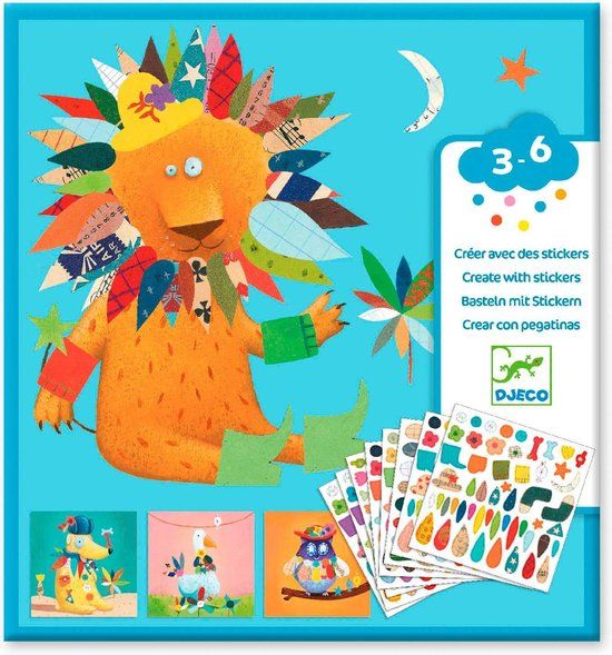 Djeco Creatieve set stickers create dieren met 4 sjablonen dierlijke stickers