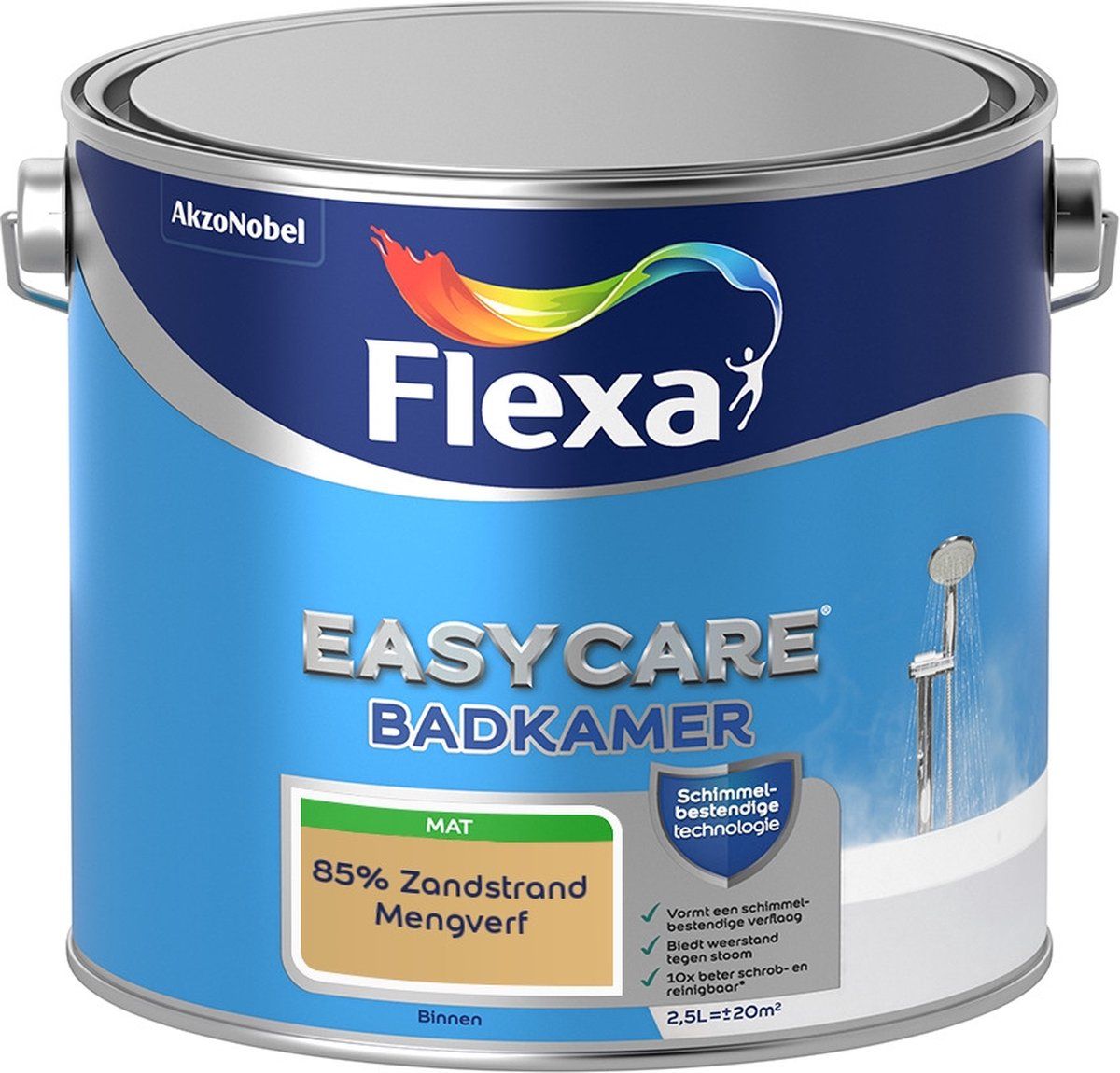 FLEXA Easycare Muurverf - Badkamer - Mat - Mengkleur - 85% Zandstrand - 2,5 liter