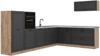 Vicco Hoekkeuken R-Line, Antraciet landelijk/Goudkleurig Eiken, 327 cm marmer werkblad