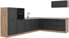 Vicco Hoekkeuken R-Line, Antraciet landelijk/Goudkleurig Eiken, 327 cm marmer werkblad