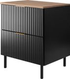 3E 3xE living.com Badkamermeubel, zwart/eiken Craft + gouden handgreep, 60 x 77 x 46 cm