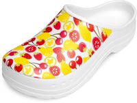 Ladeheid Tuinklompen voor dames ultralicht EVA tuinschoenen LA-CA-ComoHappyWoman - wit/fruitsmotief, maat 38