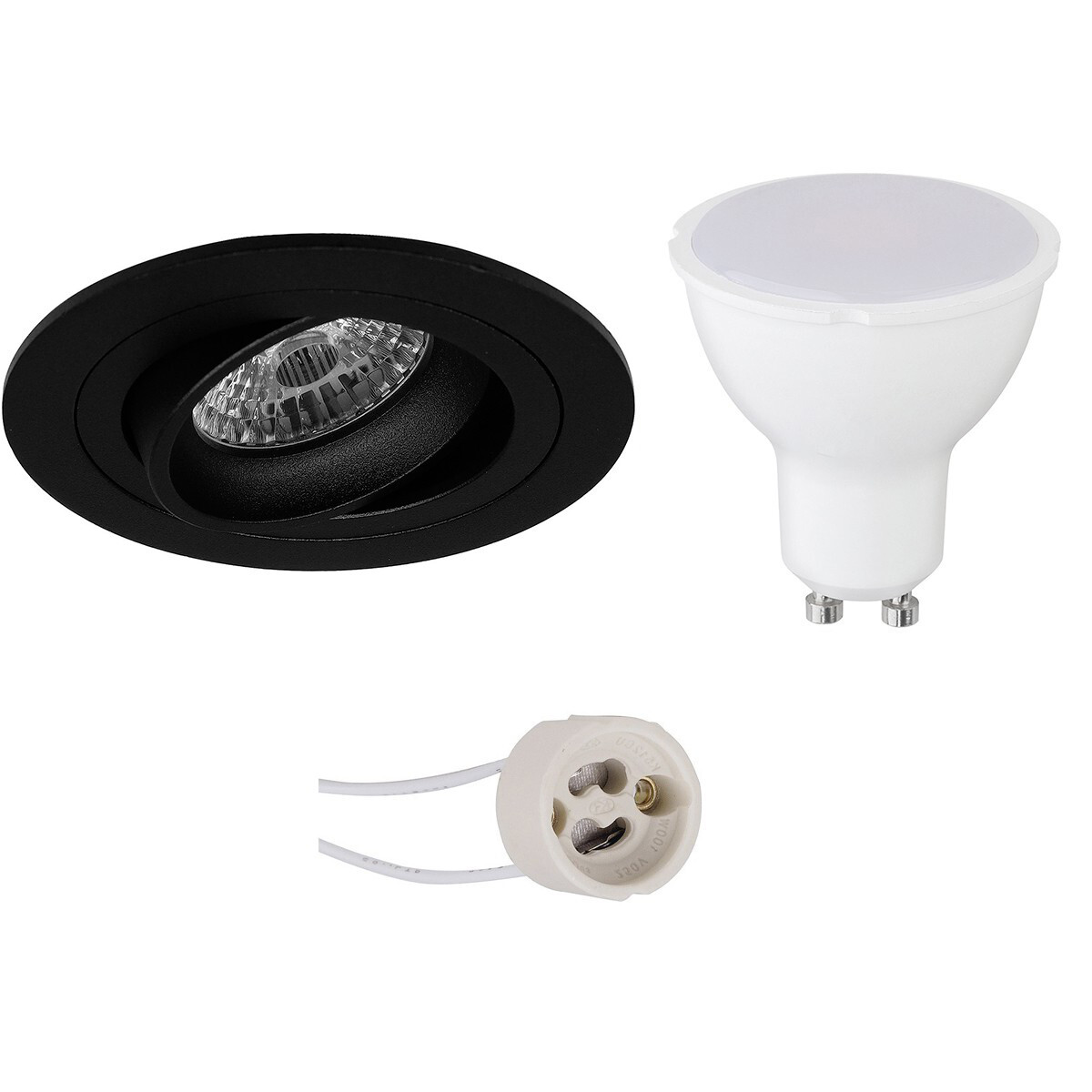 BES LED LED Spot Set - Pragmi Alpin Pro - GU10 Fitting - Inbouw Rond - Mat Zwart - 4W - Helder/Koud Wit 6400K - Kantelbaar Ã˜92mm