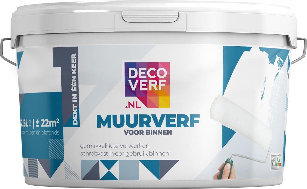 Decoverf.nl Decoverf muurverf mat - 9003 wit - 2.5L - 8719743413085