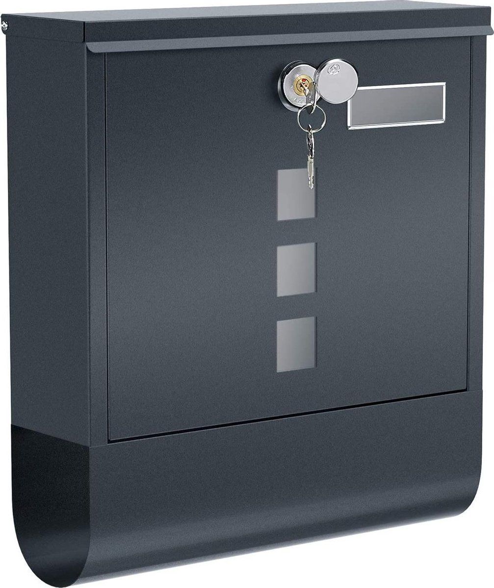 MuCasa Wandbrievenbus - Antraciet - Met slot - Staal/RVS - 30.5x9.5x33.3 cm - GMB20AG