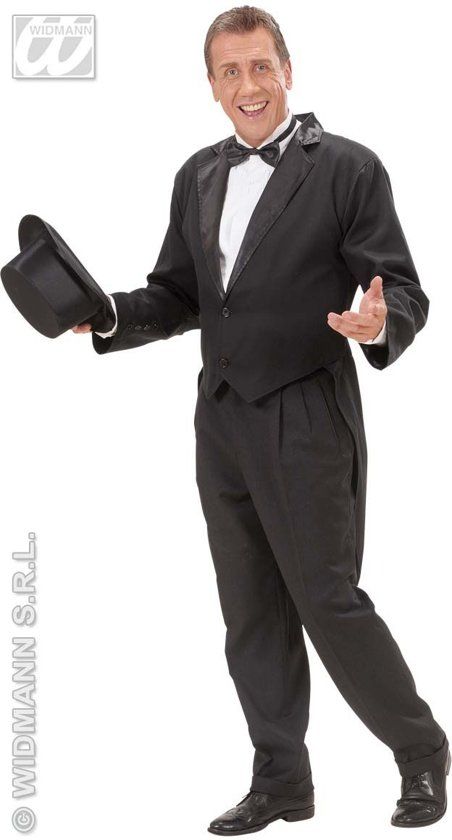Widmann Frackjas Man Zwart Met Satijnen Kraag Kostuum Small Carnaval kostuum Verkleedkleding