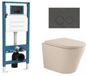 QeramiQ Dely Toiletset - reservoir encastrable Qeramiq Flush - abattant 35mm - plaque de commande en pierre naturelle marbre foncé - boutons ronds - beige