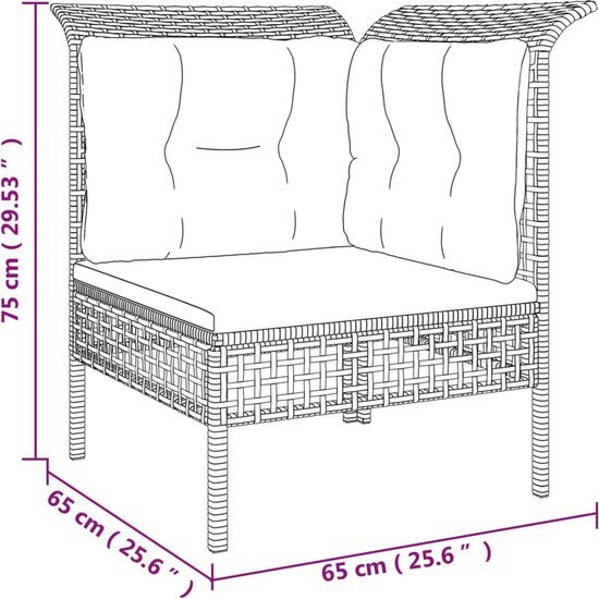 vidaXL 5-delige Loungeset met kussens poly rattan grijs