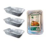 CasaChic Aluminium bakjes, rechthoekig, zonder deksel, 2 porties, 3 stuks – wegwerpschalen voor levensmiddelen (20 x 14 x 4 cm)