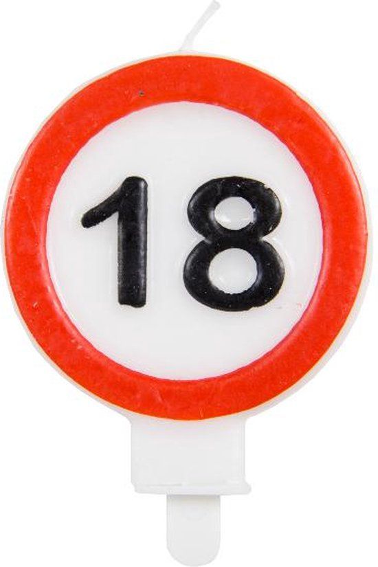 - Kaars 18 Jaar Verkeersbord 8cm