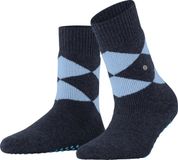 Burlington Cosy Argyle antislip noppen wol huissokken dames blauw - Maat 36-41