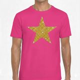 Bellatio Decorations Verkleed T-shirt Heren Roze Glitter and Glamour Ster Glitter Goud Bling Bling M