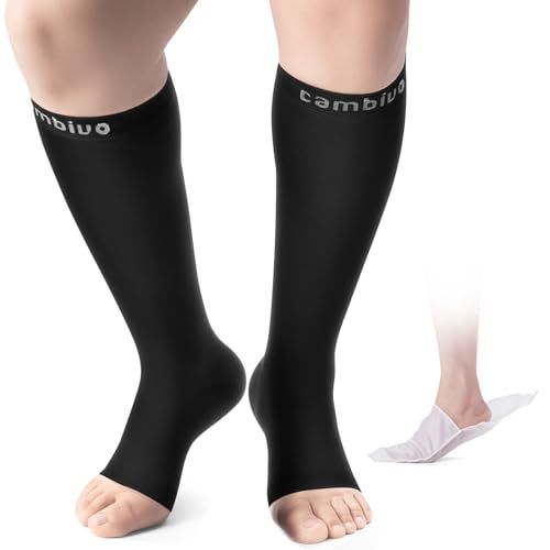 CAMBIVO Compressiekousen voor open voeten, compressiesokken voor dames en heren, compressiekousen klasse 2, 20-30 mmHg, voor spataderen, oedeem, bloedcirculatie benen, reizen