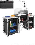 Corenia Campingkeuken - Buitenkeuken - Inklapbaar - 174x110x46cm - Campingkast - Incl. Opbergtas - Buitenkooktafel met opbergtas - Aluminium kookstation met 3 kasten - Afneembaar windscherm