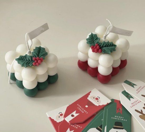 Clearly Lucky Kerst Bubble Candle Set - 2x Red & Green Christmas Candles - Vegan - Handmade - Unscented