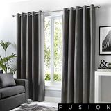 Fusion - Sorbonne - 100% Katoen Paar Ooggordijnen - 66" Breedte x 90" Drop (168 x 229cm) in Houtskool
