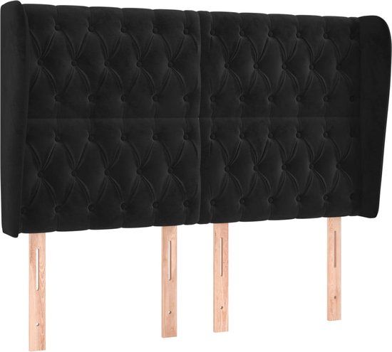 vidaXL Hoofdbord met randen 147x23x118/128 cm fluweel zwart