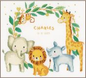 Vervaco Borduurpakket Geboorte Jungle Dieren 36 x 33 cm